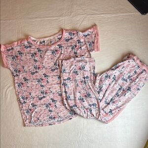 Lucky Brand Women's Pink Blue Floral Short Sleeve Long Pants Pajama Set Size M